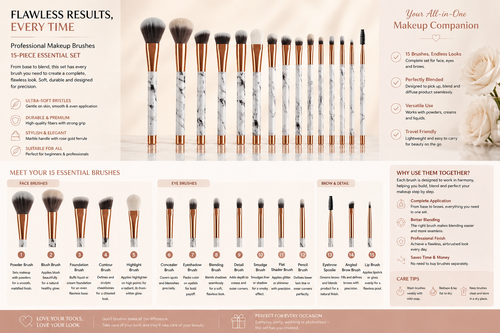 15 sets of marble makeup brush